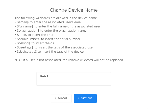 cambia nome dispositivo